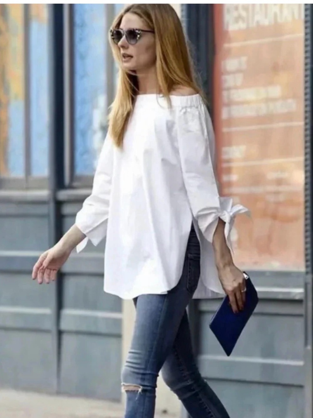 Free People “Show me some shoulder “White Off-Shoulder Tie-Sleeve top/blouse